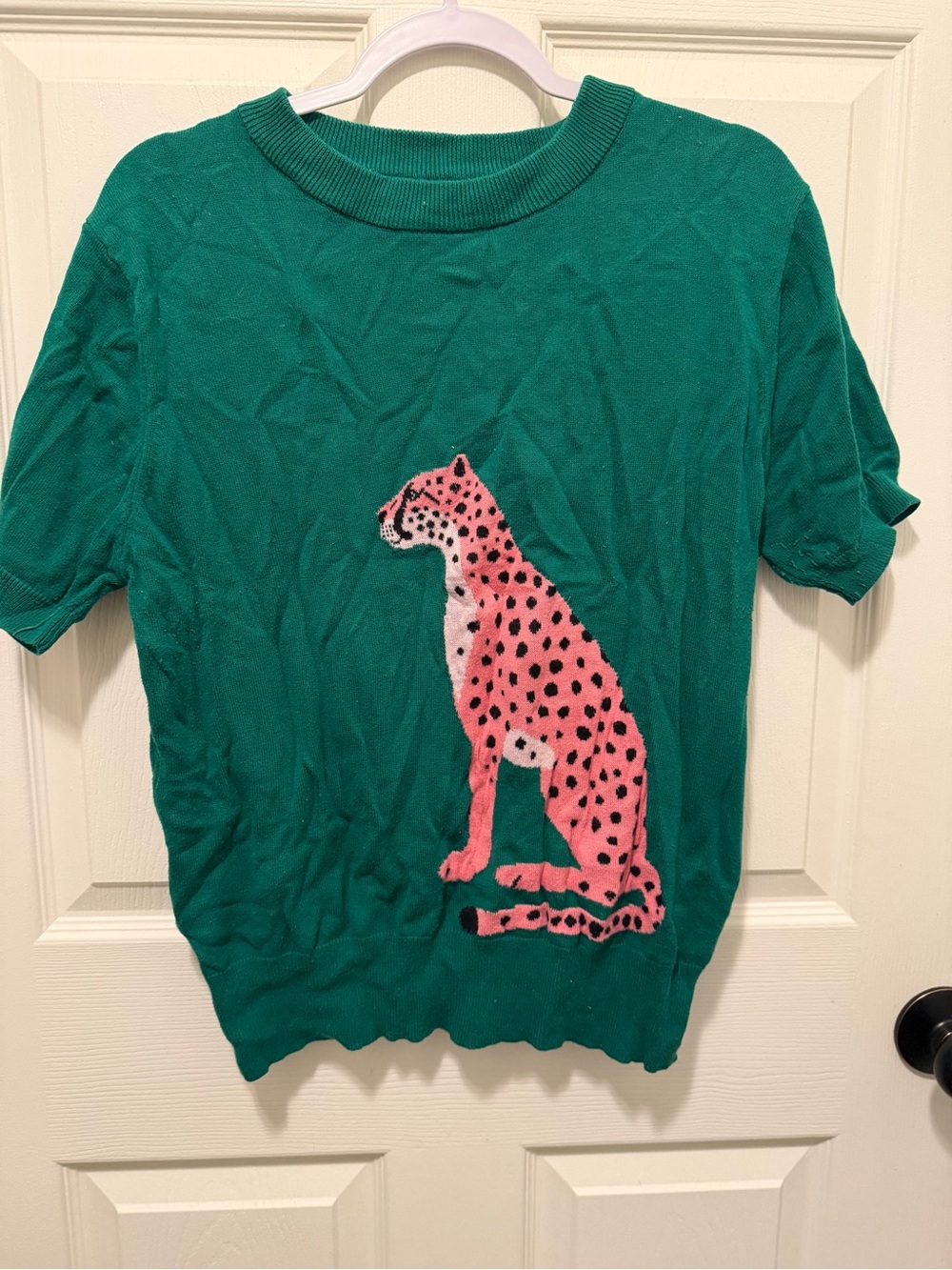 Oxknit Short-Sleeve Sweater with Leopard